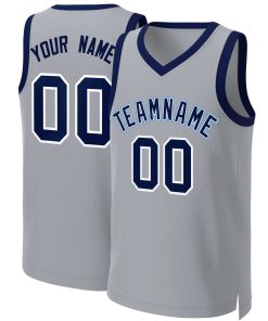 Custom Gray Navy-White Classic Tops Basketball Jersey