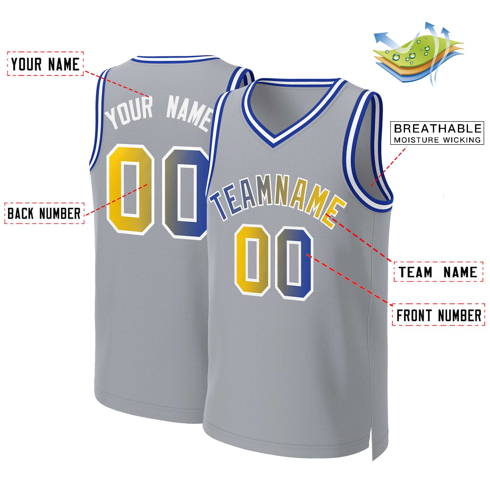 Custom Gray Royal-White Classic Gradient Fashion Tops Basketball Jersey - Image 2