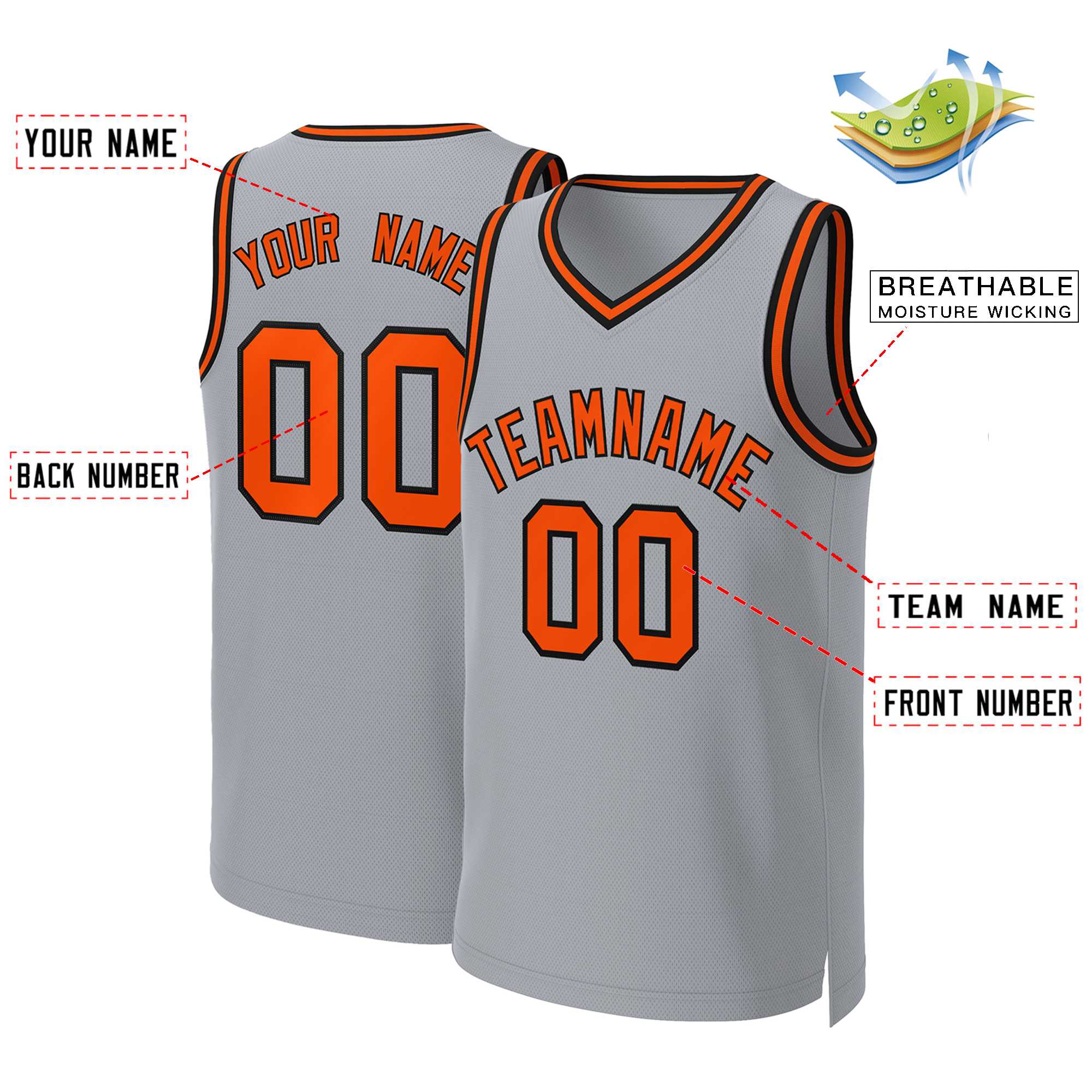 Custom Gray Orange-Black Classic Tops Basketball Jersey - Image 2