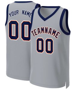 Custom Gray Navy-Orange Classic Tops Basketball Jersey