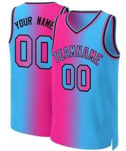 Custom Pink Blue-Black Gradient Fashion Tops Basketball Jersey