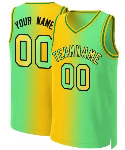 Custom Yellow Neon Green-Black Gradient Fashion Tops Basketball Jersey