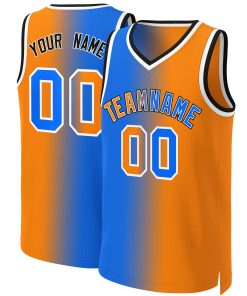 Custom Blue Orange-White Gradient Fashion Tops Basketball Jersey
