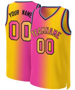 Custom Pink Yellow-Black Gradient Fashion Tops Basketball Jersey