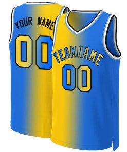 Custom Yellow Blue-Black Gradient Fashion Tops Basketball Jersey