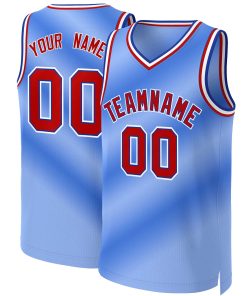 Custom Light Blue Red-Royal Gradient Fashion Tops Basketball Jersey