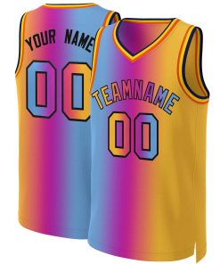 Custom Pink Yellow-Black Gradient Fashion Tops Basketball Jersey