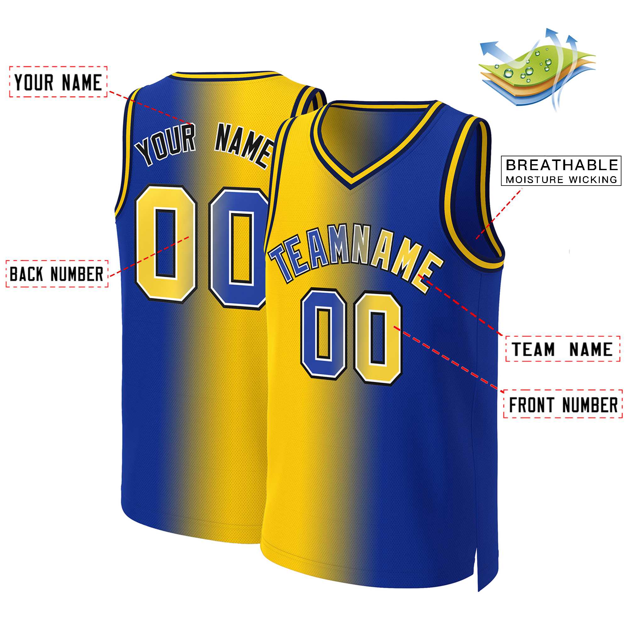 Custom Royal Royal-White Gradient Fashion Tops Basketball Jersey - Image 2