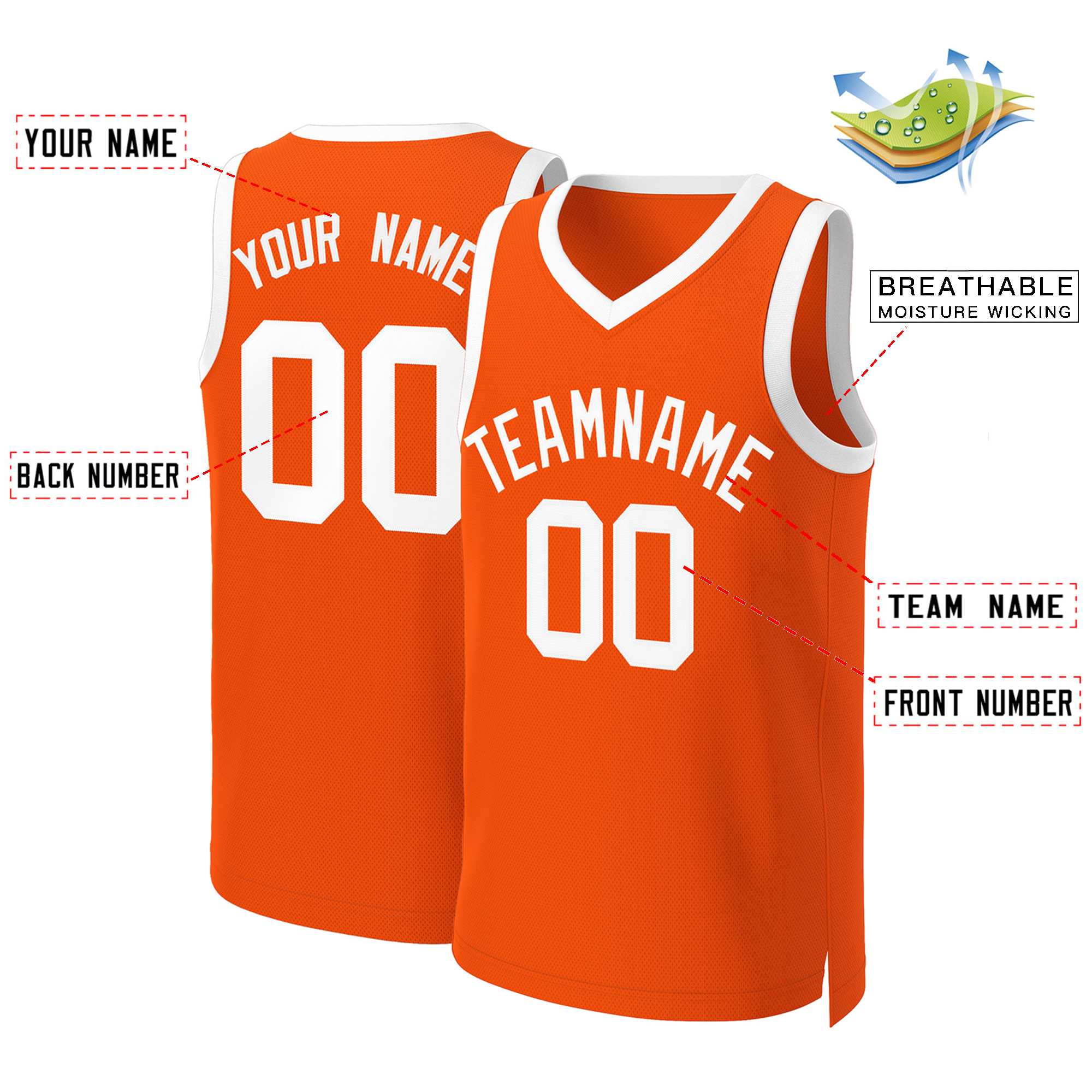 Custom Orange White Classic Tops Basketball Jersey - Image 2
