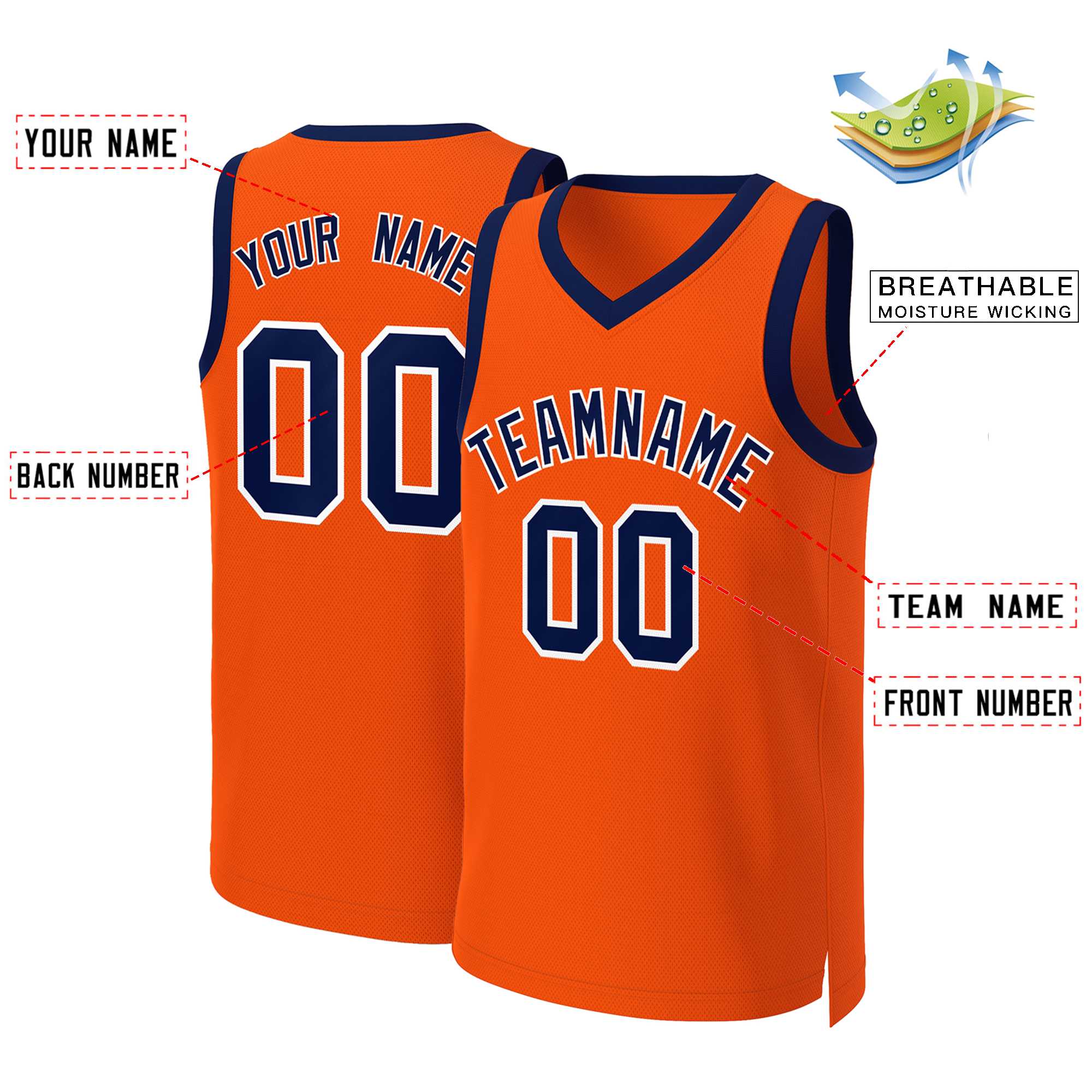 Custom Orange Navy-White Classic Tops Basketball Jersey - Image 2