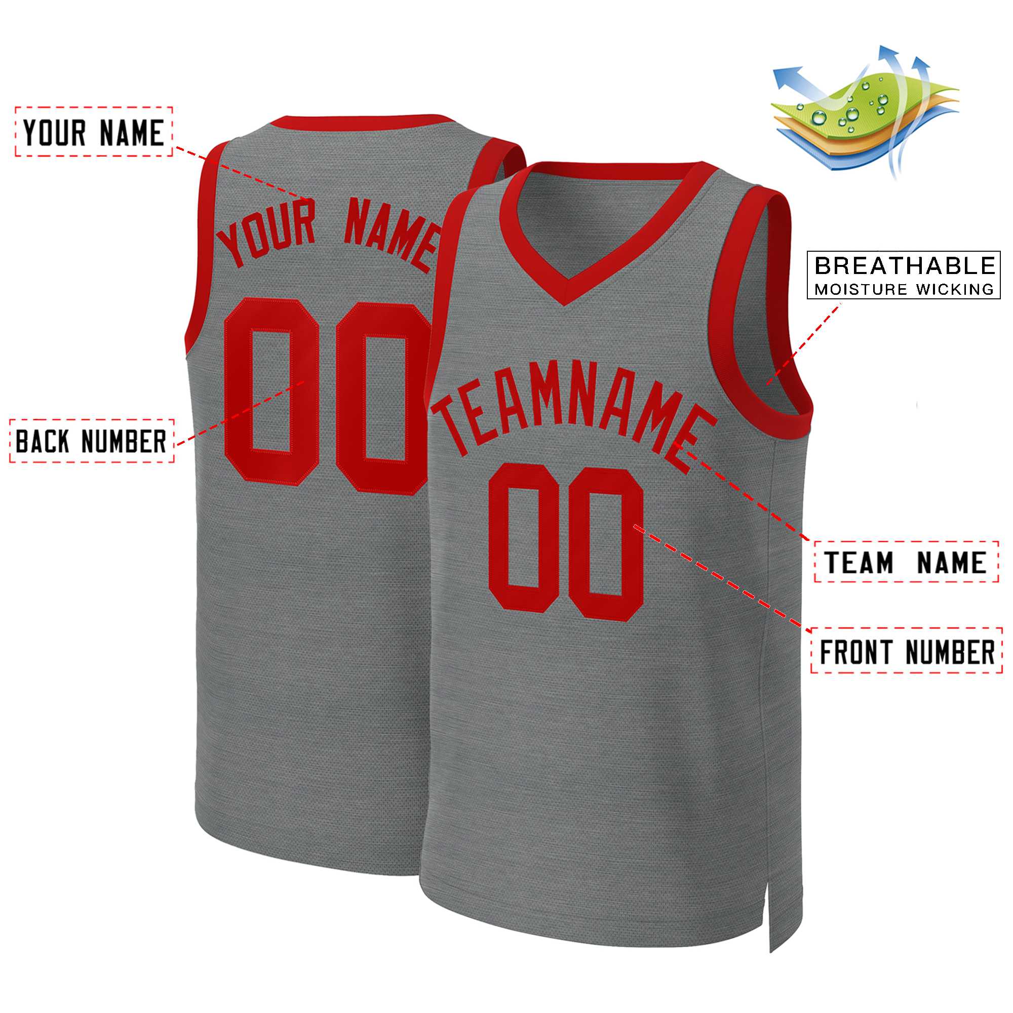 Custom Dark Gray Red Classic Tops Basketball Jersey - Image 2