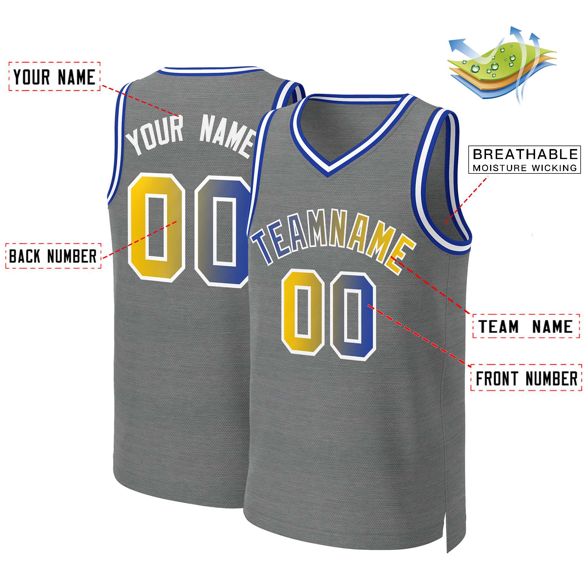 Custom Dark Gray Royal-White Classic Gradient Fashion Tops Basketball Jersey - Image 2
