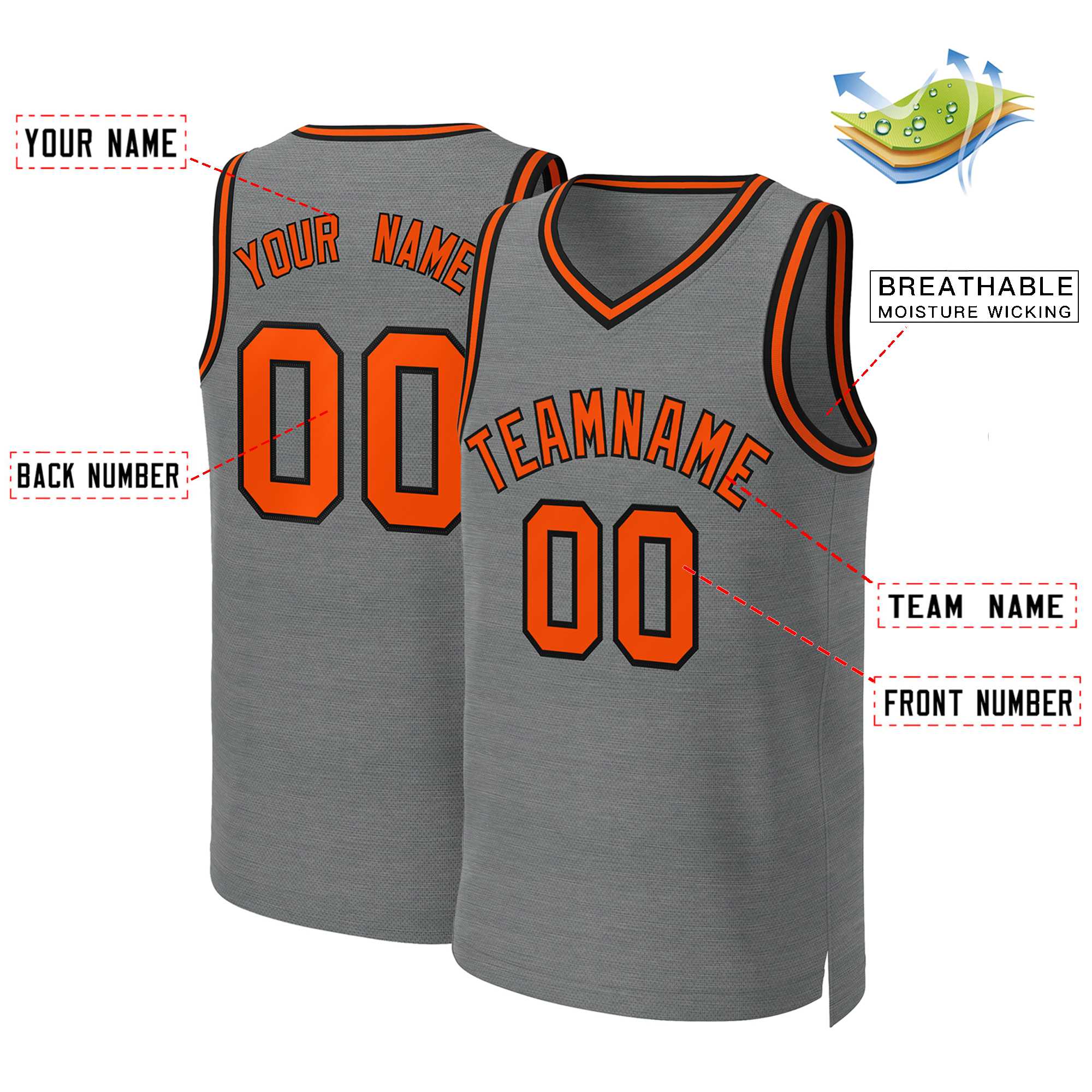 Custom Dark Gray Orange-Black Classic Tops Basketball Jersey - Image 2