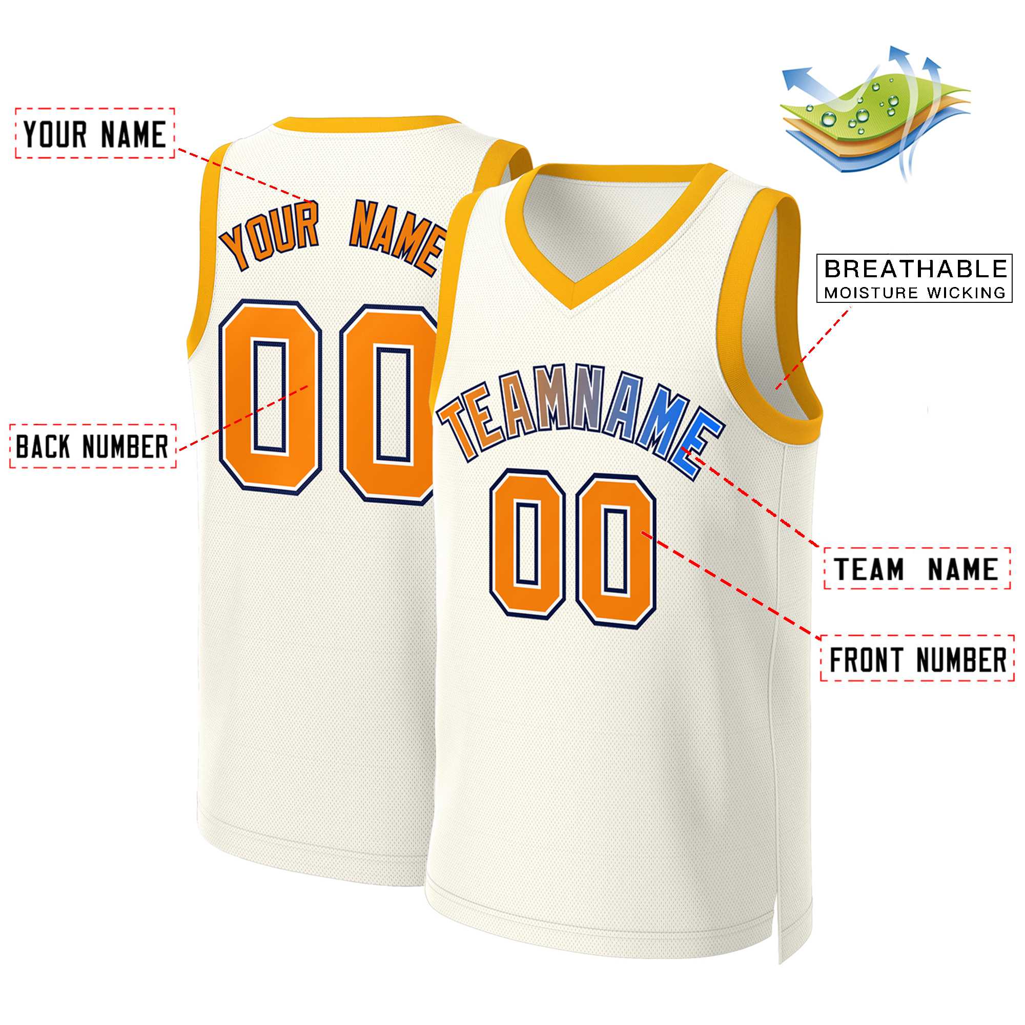Custom Khaki Orange-White Classic Gradient Fashion Tops Basketball Jersey - Image 2