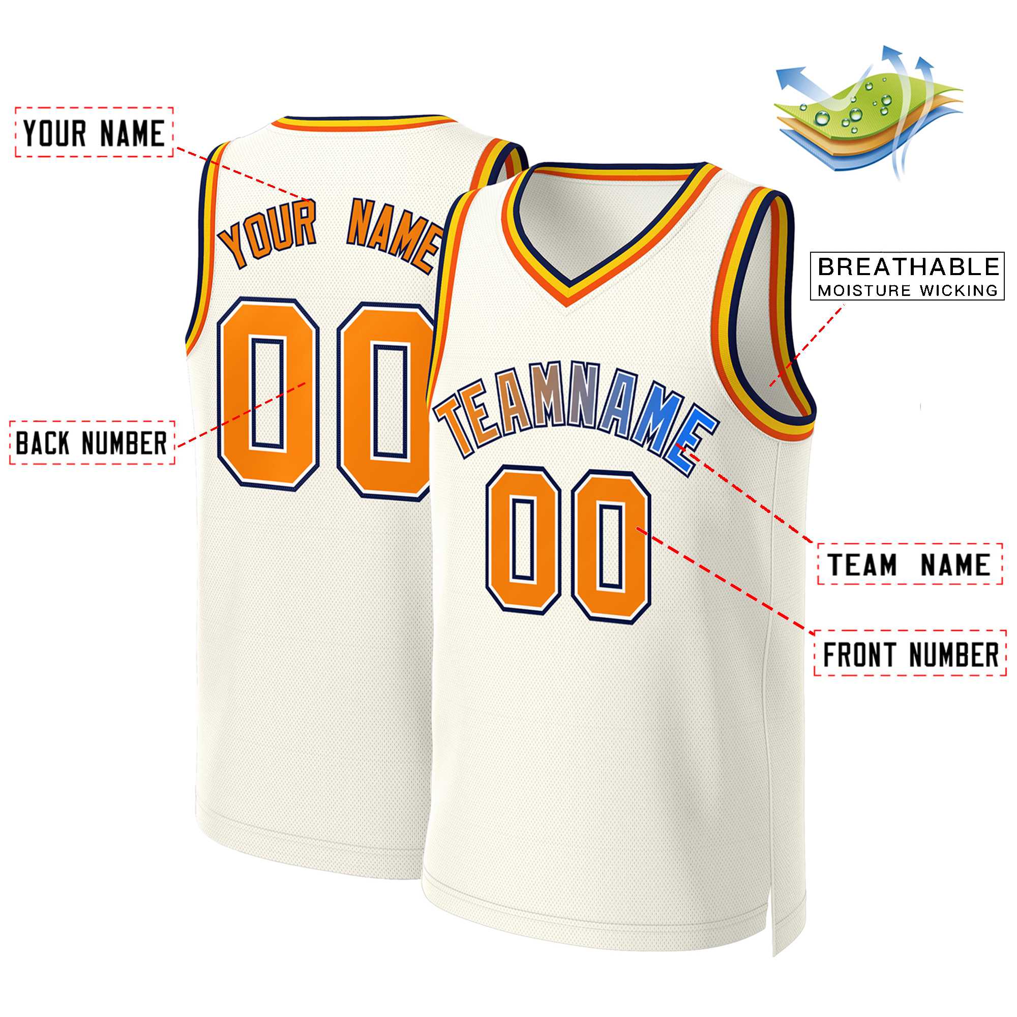 Custom Khaki Orange-White Classic Gradient Fashion Tops Basketball Jersey - Image 2