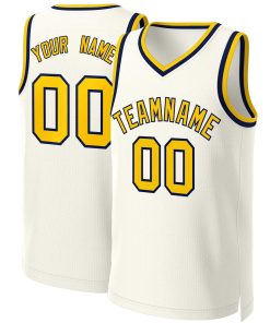 Custom Khaki Yellow-Navy Classic Tops Basketball Jersey