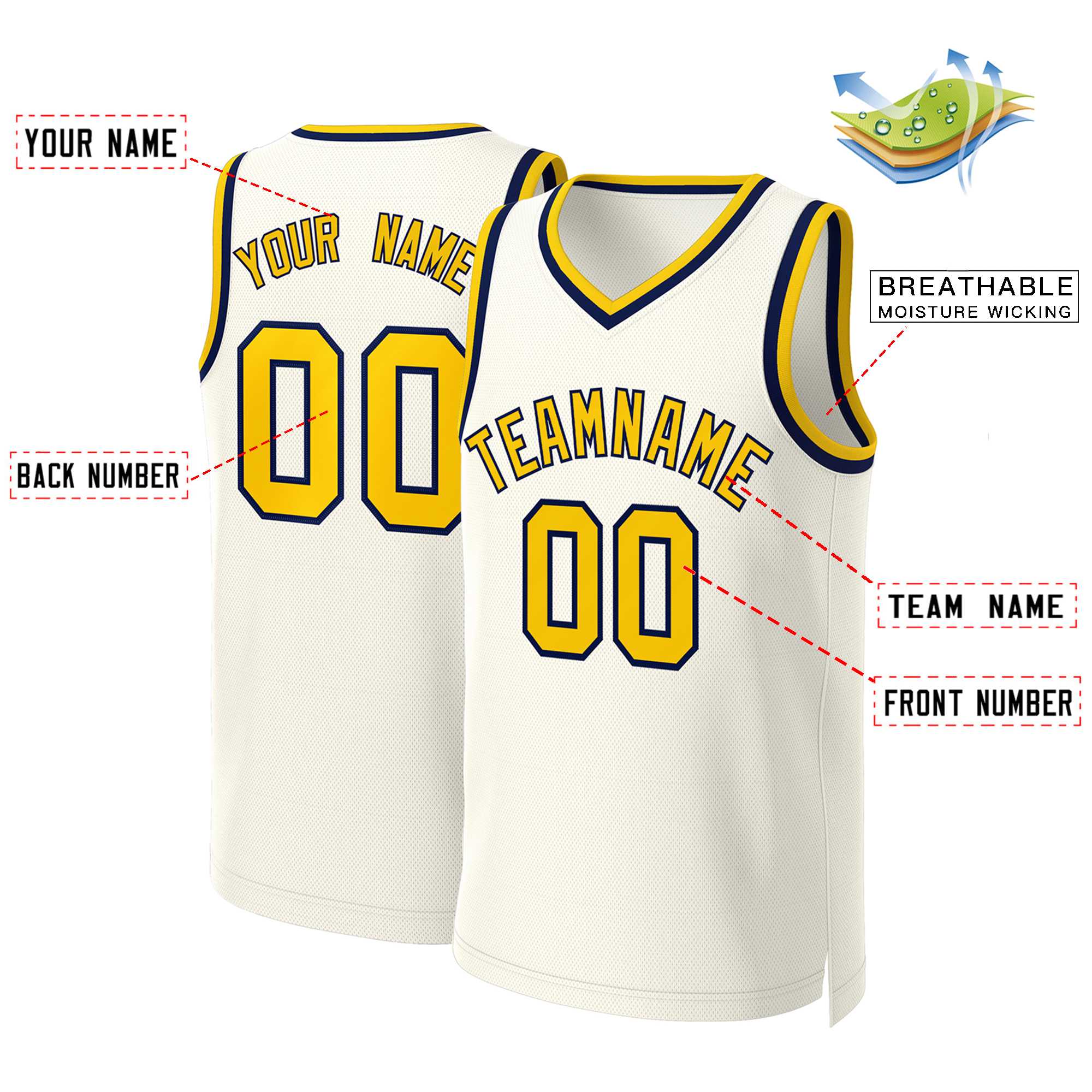 Custom Khaki Yellow-Navy Classic Tops Basketball Jersey - Image 2