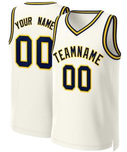 Custom Khaki Navy-Yellow Classic Tops Basketball Jersey