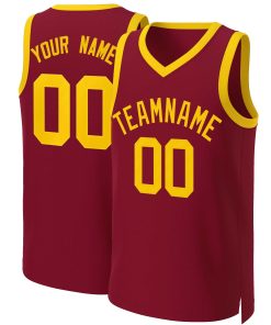 Custom Maroon Yellow Classic Tops Basketball Jersey