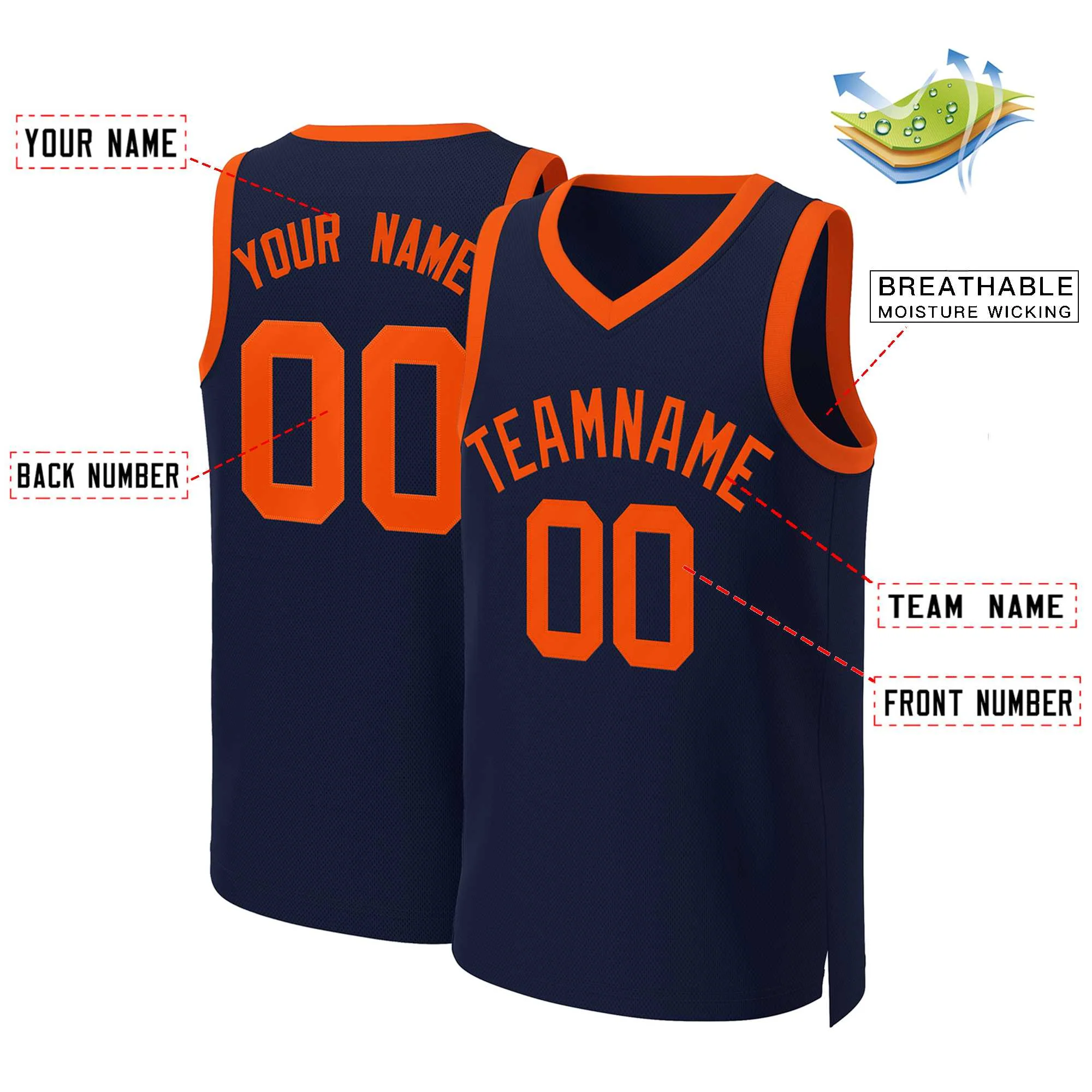 Custom Navy Orange Classic Tops Basketball Jersey - Image 2