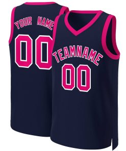 Custom Navy Pink-White Classic Tops Basketball Jersey