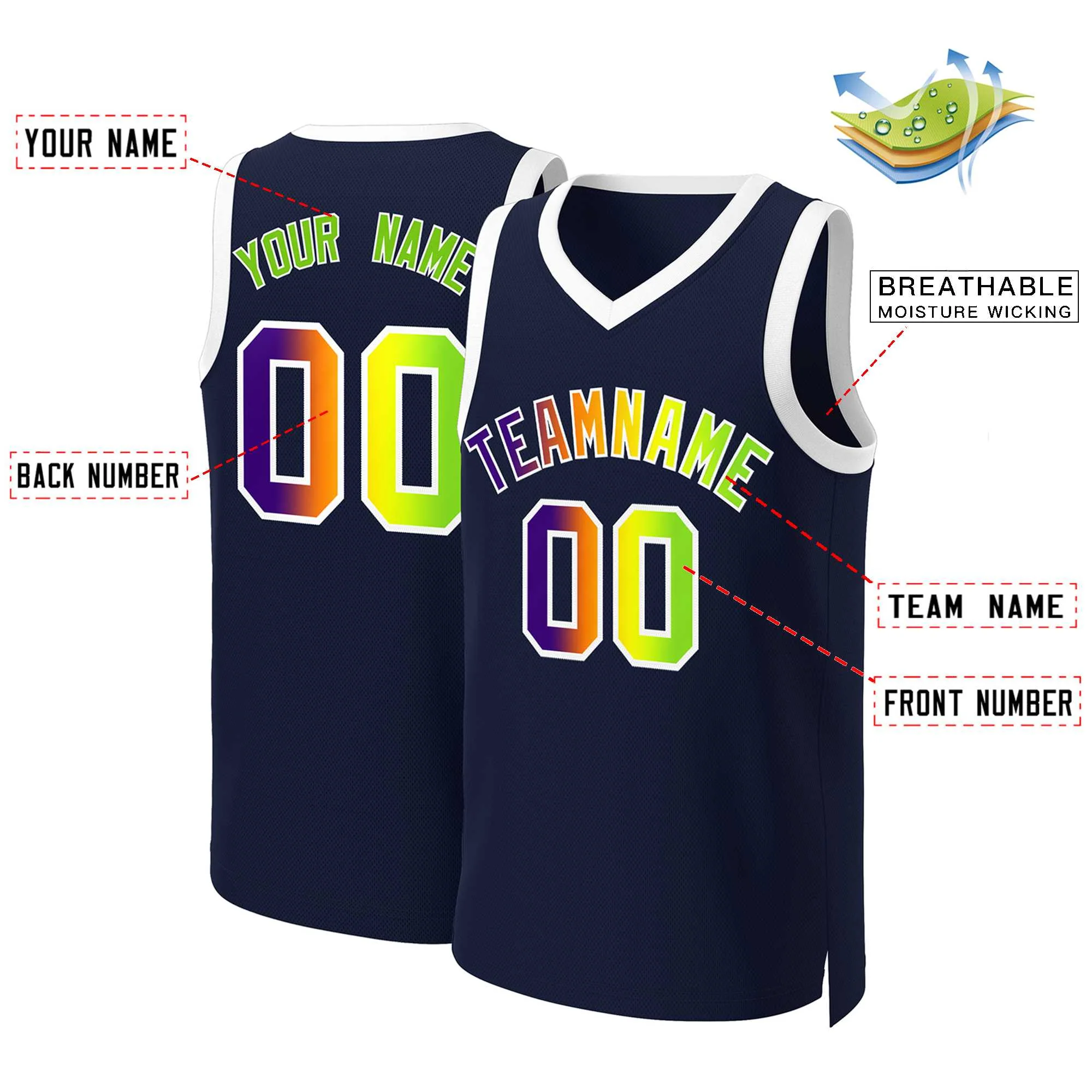 Custom Navy Purple-White Classic Gradient Fashion Tops Basketball Jersey - Image 2