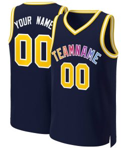 Custom Navy Yellow-White Classic Gradient Fashion Tops Basketball Jersey