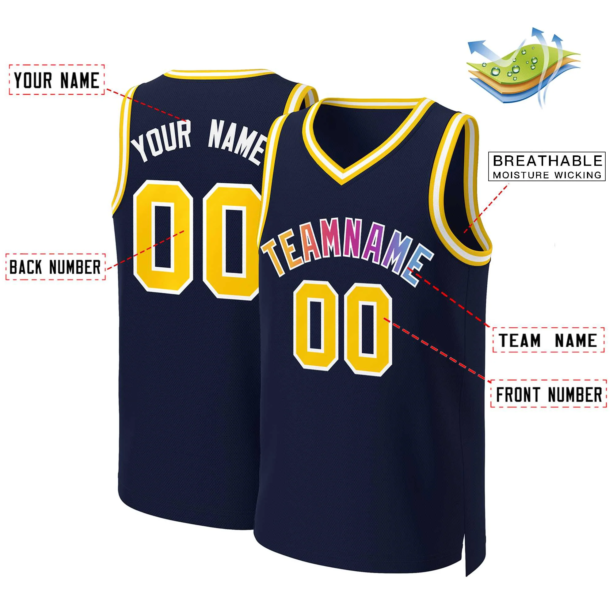 Custom Navy Yellow-White Classic Gradient Fashion Tops Basketball Jersey - Image 2