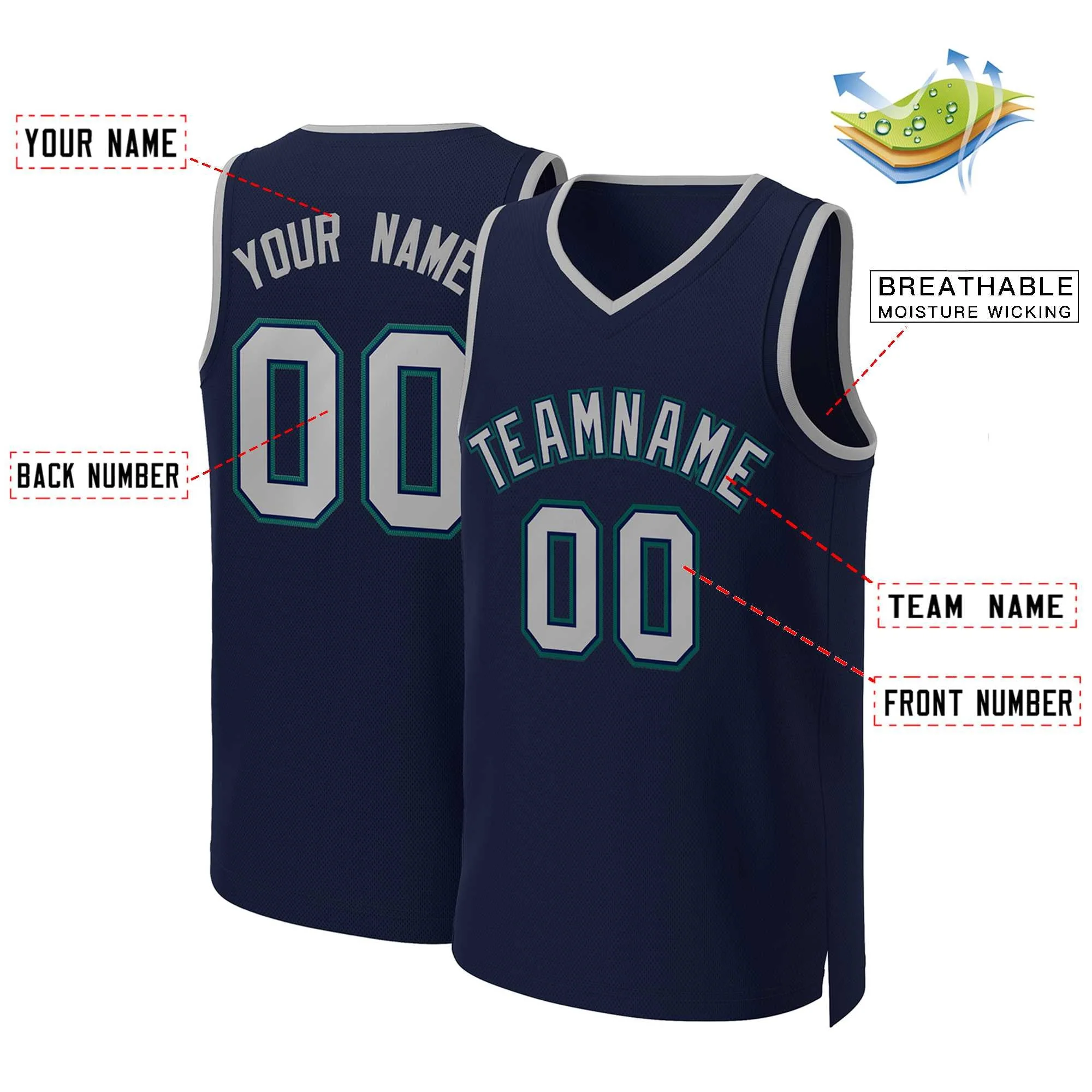 Custom Navy Gray-Navy Classic Tops Basketball Jersey - Image 2