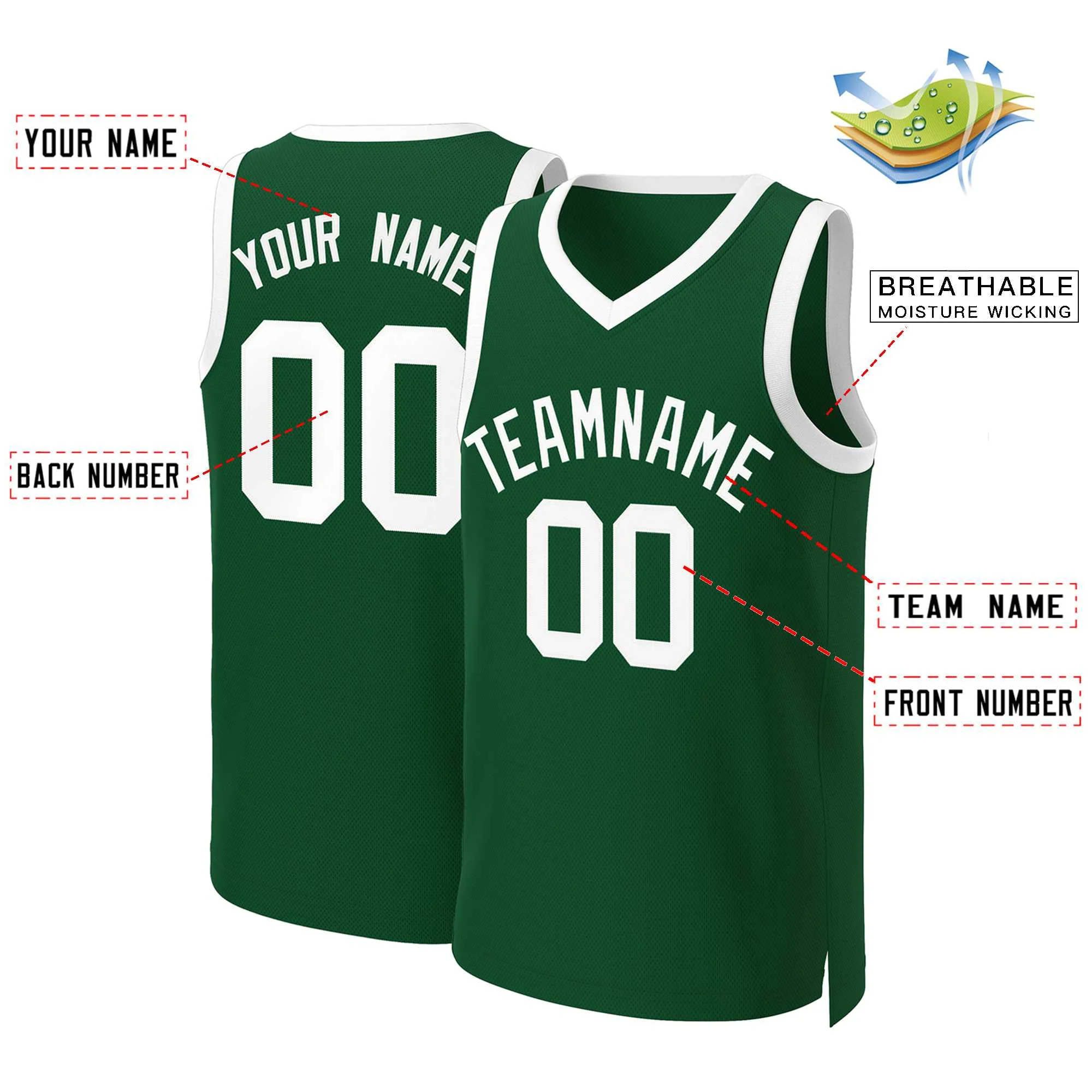 Custom Green White Classic Tops Basketball Jersey - Image 2