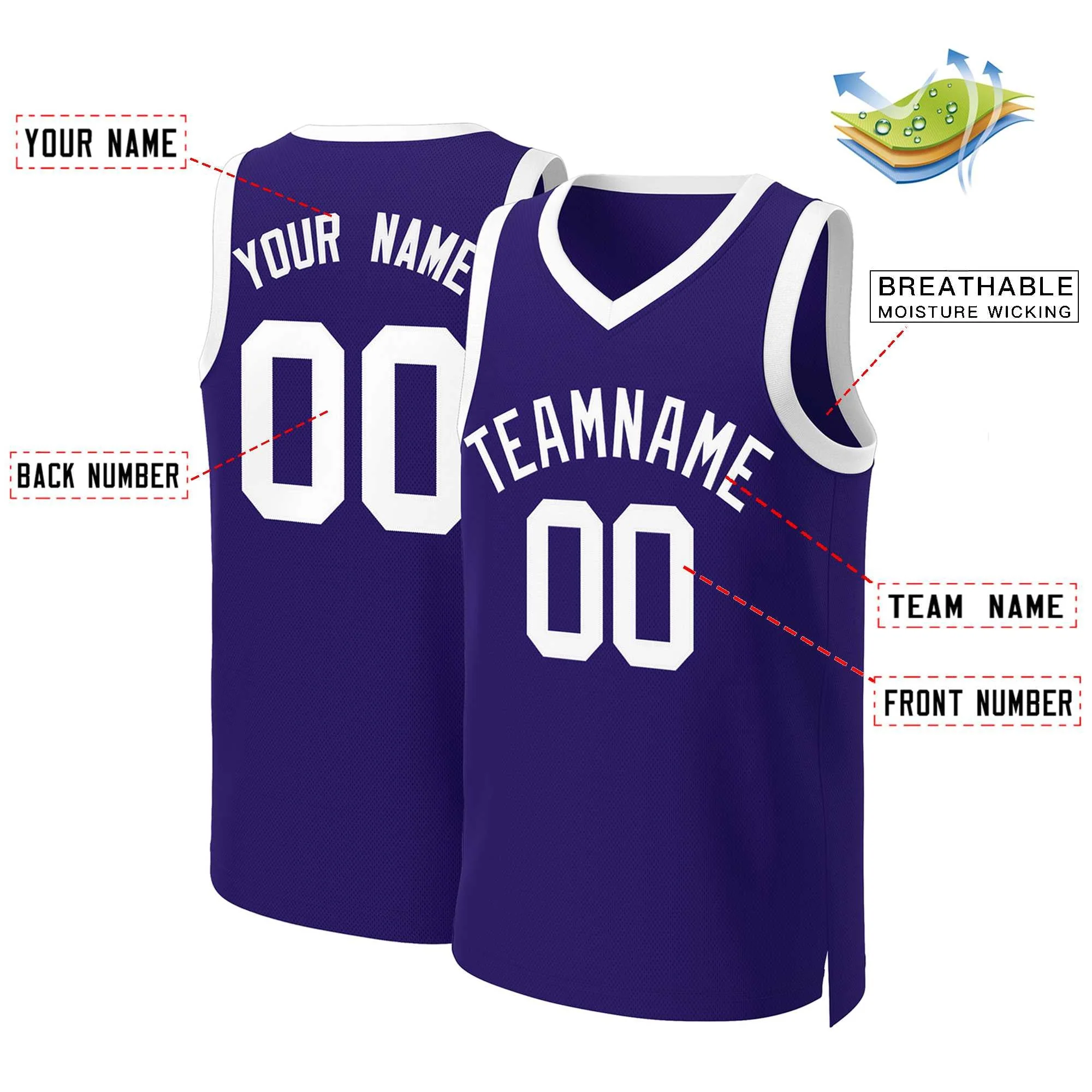 Custom Purple White Classic Tops Basketball Jersey - Image 2