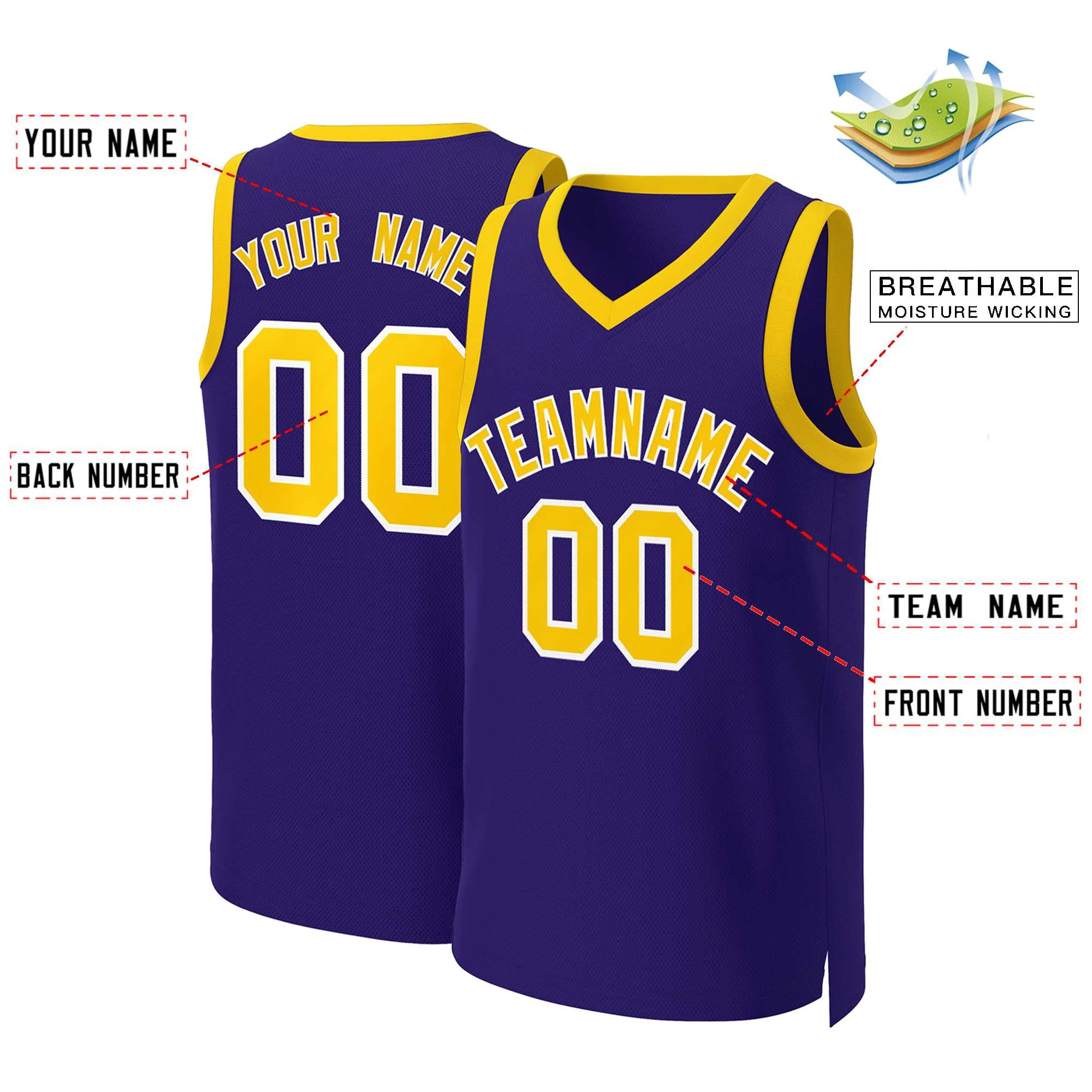 Custom Purple Gold-White Classic Tops Basketball Jersey - Image 2