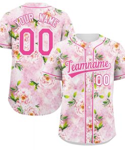 Custom Pink Pink-White Graffiti Pattern Authentic Flower Baseball Jersey