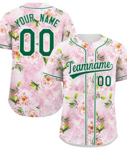 Custom Pink Kelly Green-White Graffiti Pattern Authentic Flower Baseball Jersey
