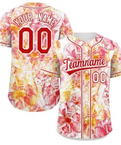 Custom Red Red-White Graffiti Pattern Authentic Flower Baseball Jersey