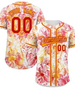 Custom Red Yellow-Red Graffiti Pattern Authentic Flower Baseball Jersey