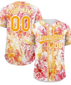 Custom Red Yellow-White Graffiti Pattern Authentic Flower Baseball Jersey