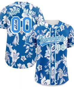 Custom Royal Powder Blue-White Graffiti Pattern Authentic Flower Baseball Jersey
