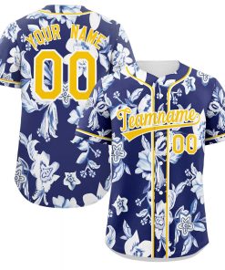 Custom Royal Gold-White Graffiti Pattern Authentic Flower Baseball Jersey