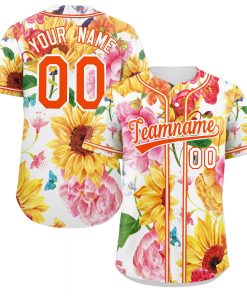Custom Yellow Orange-White Graffiti Pattern Authentic Flower Baseball Jersey