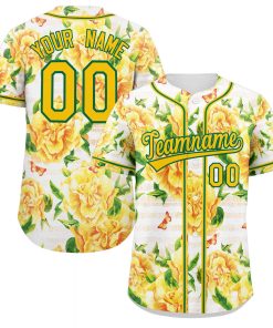 Custom Yellow Gold-Kelly Green Graffiti Pattern Authentic Flower Baseball Jersey