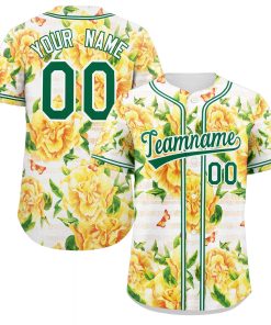 Custom Yellow Kelly Green-White Graffiti Pattern Authentic Flower Baseball Jersey