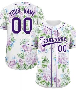 Custom White Purple-White Graffiti Pattern Authentic Flower Baseball Jersey