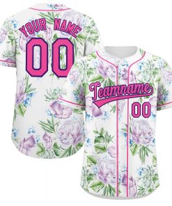Custom White Pink-Purple Graffiti Pattern Authentic Flower Baseball Jersey