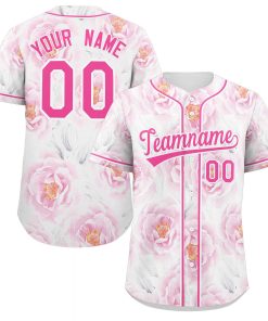 Custom Pink Pink-White Graffiti Pattern Authentic Flower Baseball Jersey