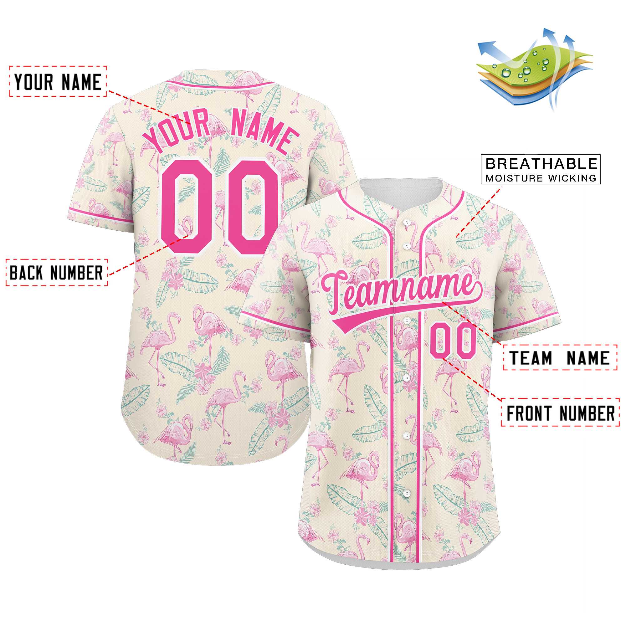 Custom Pink Pink-White Graffiti Pattern Authentic Flamingo Baseball Jersey - Image 2