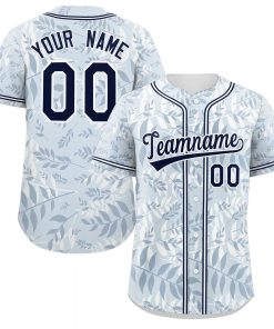 Custom Light Blue Navy-White Graffiti Pattern Authentic Palm Leaf Baseball Jersey