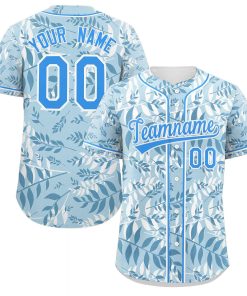 Custom Light Blue Powder Blue-White Graffiti Pattern Authentic Palm Leaf Baseball Jersey