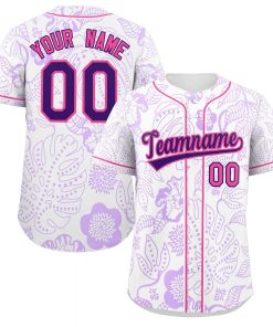 Custom White Purple-Pink Graffiti Pattern Authentic Leaves Baseball Jersey
