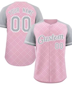 Custom Pink Gray-White Rhombus Authentic Baseball Jersey